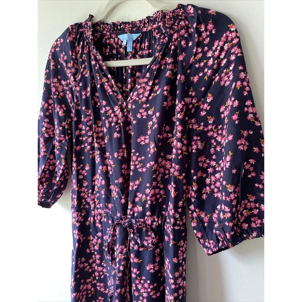 Draper James Dress Women XS Navy Pink Floral Tiered Midi Ruffle Cottagecore Darl - Picture 5 of 12